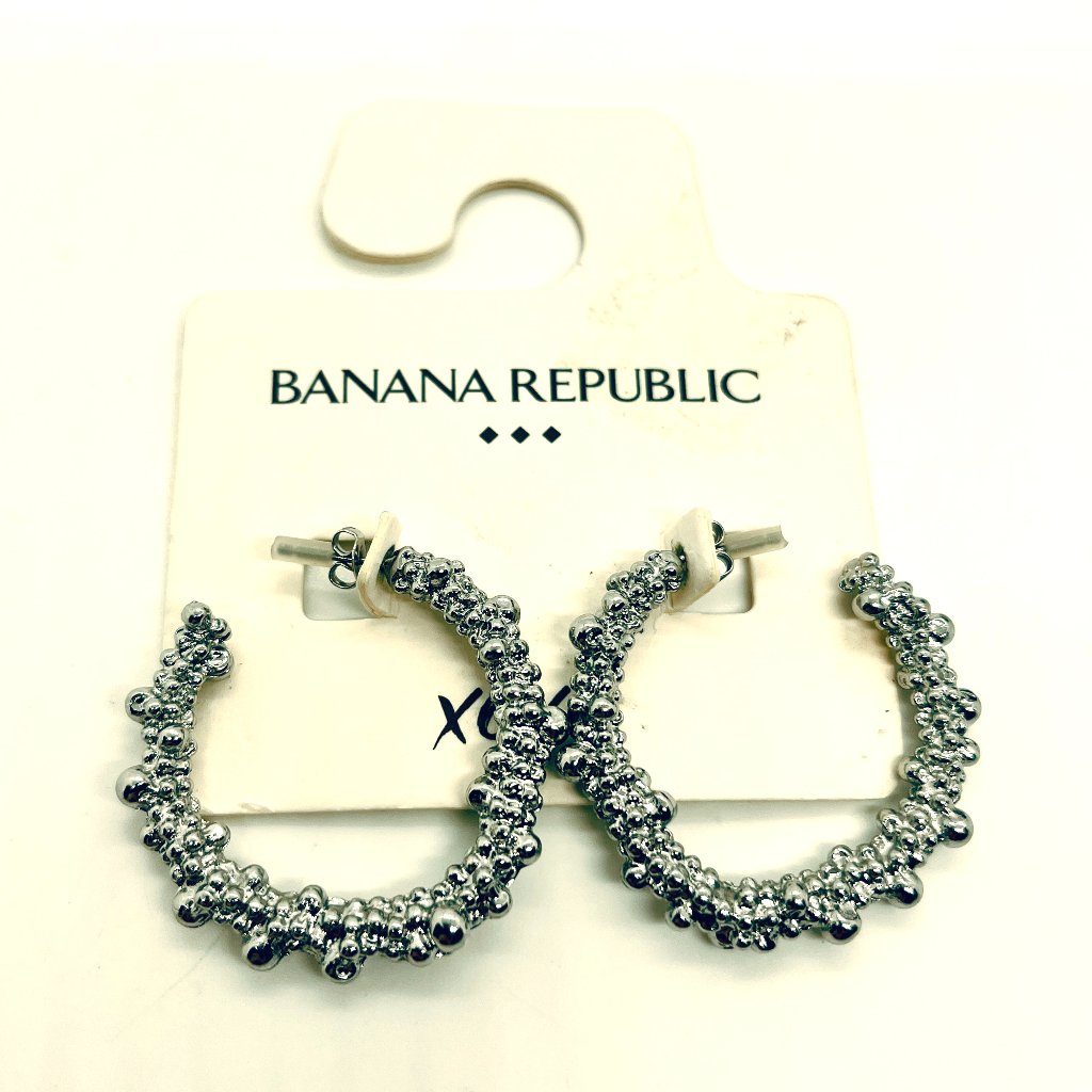 Nwt Banana Republic Silver Tone Bead Hoop Earrings Statement Textured Sculptural